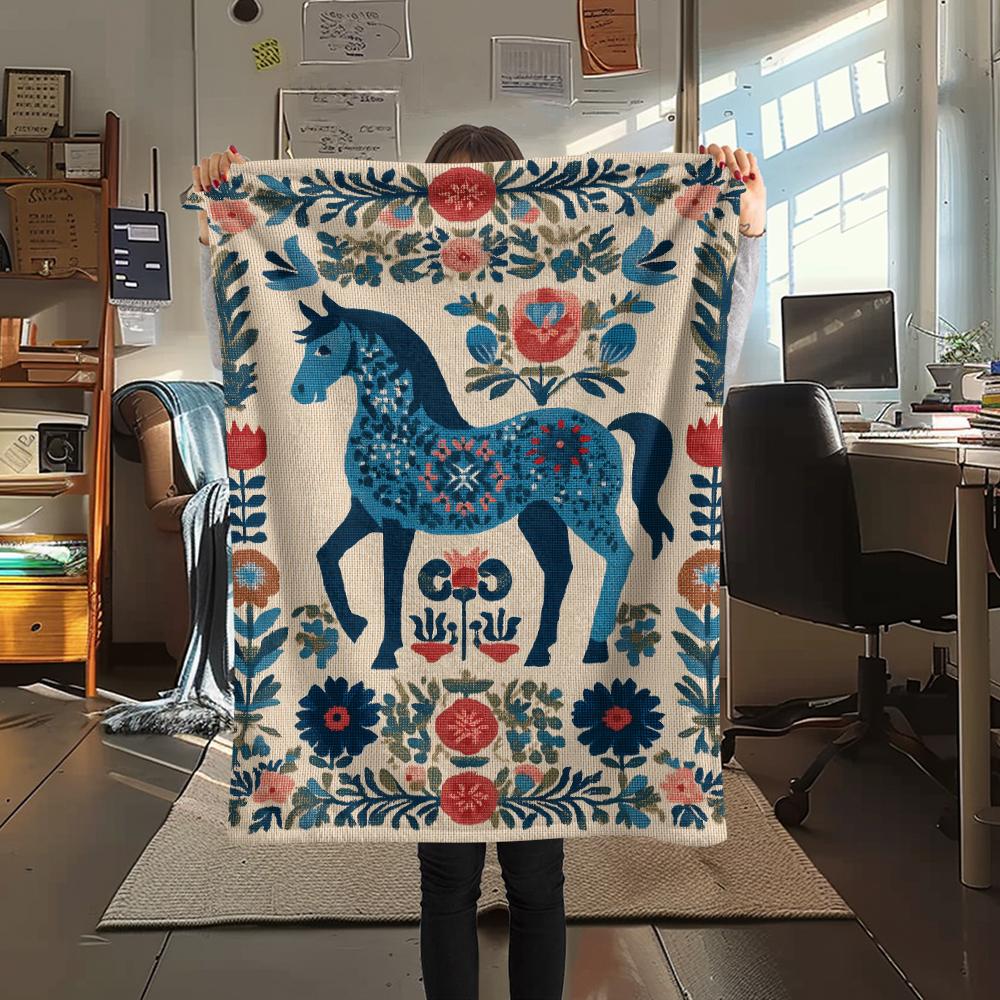 Flower Horse Print Flannel Blanket, High quality Comfortable for All Seasons, Home Decor, Warmth and Comfort, Perfect for Christmas Gifts