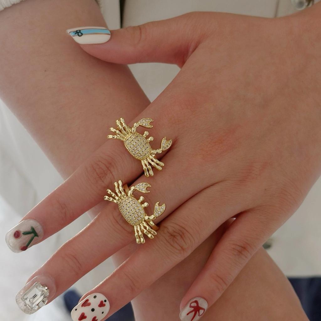 Hot-Selling Jewelry, Copper-Plated Zircon Animal Ring, Crab Fashion Open Ring, Niche Exquisite