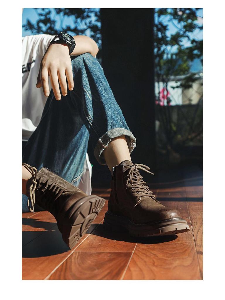 Мужские короткие ботинки Martin Retro 2024 года: Модные универсальные желтые рабочие туфли в британском стиле на осень