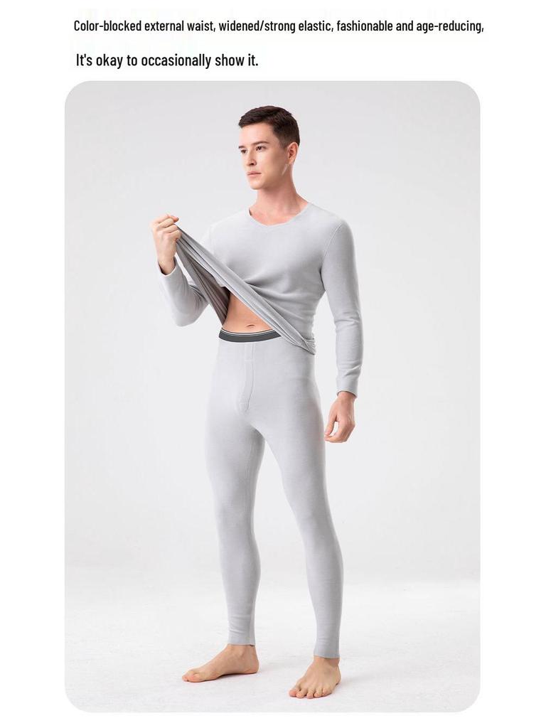 Men's Wool-Silk-Acrylic Seamless Fleece-Lined Warm Underwear Set