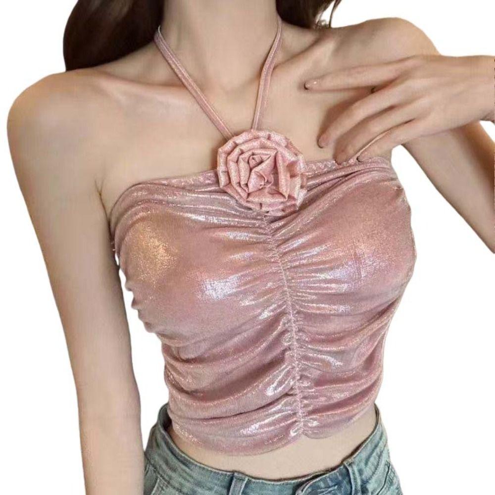 Spice Girls Socialite Style Corset 3D Rose Flower Decoration Crop Tops Suspender Vest Travel