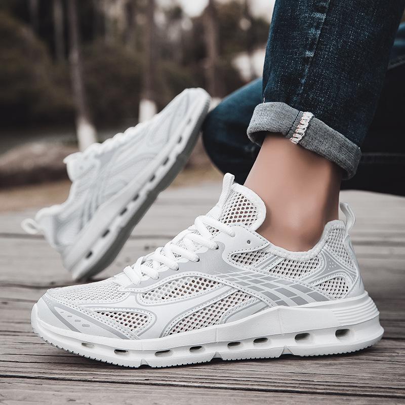 Summer Large Size Mesh Men's Shoes Hollow Breathable Fashion Sports Shoes Lightweight Cushioning EVA Bottom Hiking Wading Shoes Men