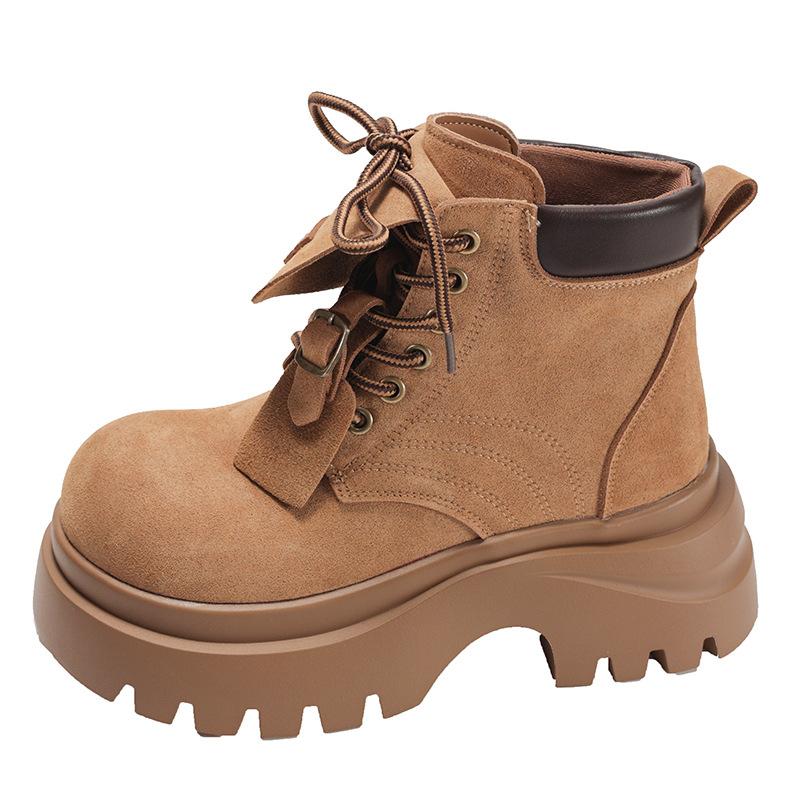 Ботинки Мартин на толстой подошве с увеличением высоты Queen Fan в стиле ретро, женские, новые осенние 2025 года, тонкие, универсальные, короткие ботинки