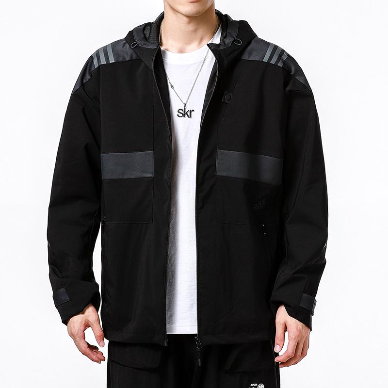 Adidas Спортивная повседневная тренировочная вязаная куртка с капюшоном, мужские топы, черные H40235