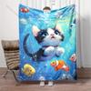 1PC Cat swimming underwater Print Adult Children Warm Blankets Home Travel Car Soft and Comfortable Suitable for all seasons