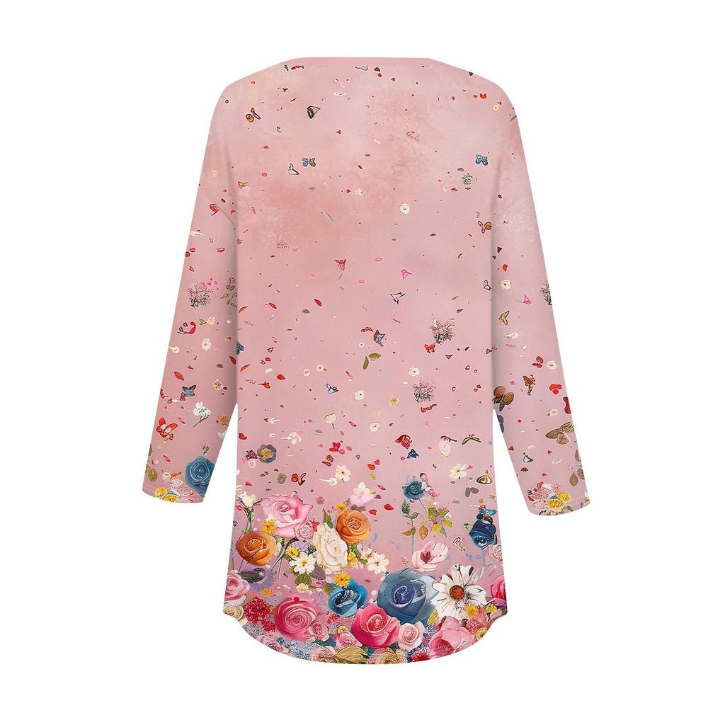 Рубашки с рукавом 3/4 для женщин, модные, повседневные, с круглым вырезом, с принтом, футболка, топ
