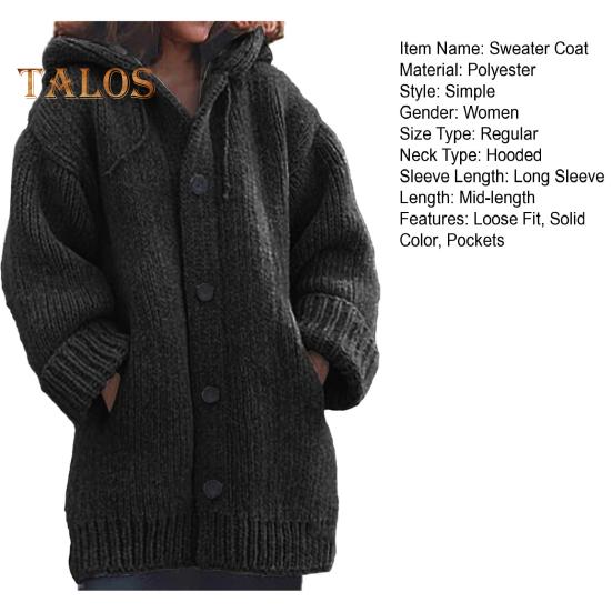 Женский свитер, пальто с капюшоном, завязками, длинными рукавами, однобортное вязаное пальто, однотонное, средней длины, вязаная верхняя одежда