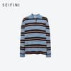 Женский ретро топ в полоску из трикотажа с воротником поло SEIFINI