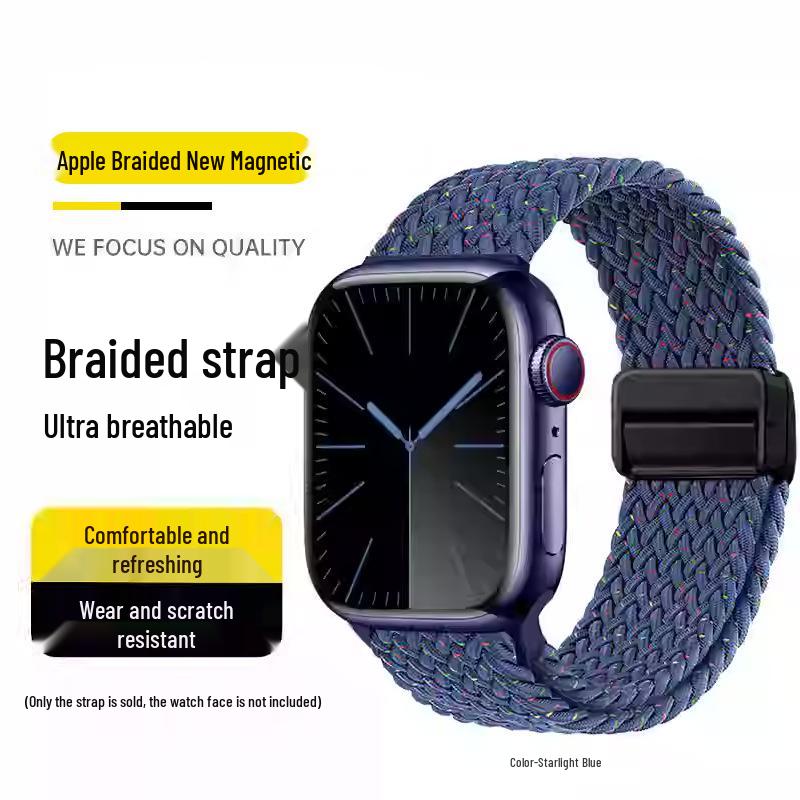 Совместимый эластичный плетеный нейлоновый магнитный ремешок для Apple Watch 4, 5, 6 и iWatch 7, 8, 9