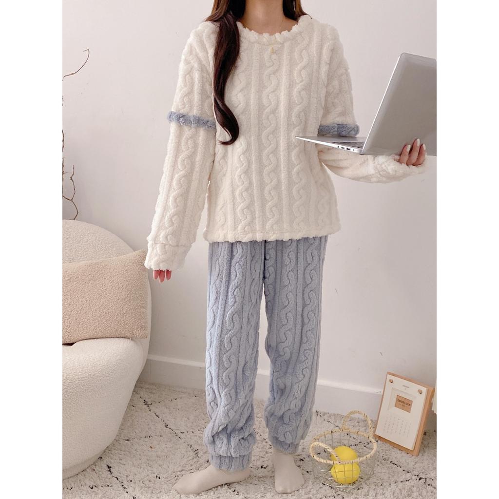 Зимний теплый и удобный флисовый пижамный комплект, милая повседневная женская домашняя одежда