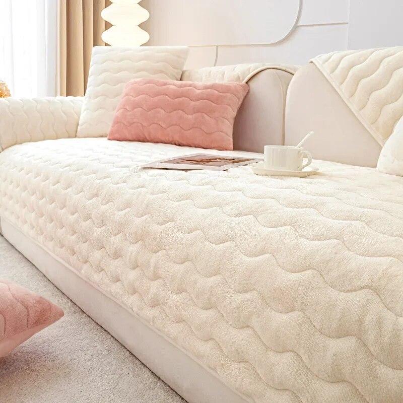 Modern Wavy Line Sofa Cushion Thickened Winter Sofa Towels High-density Thick Plush Anti Slip Soft Anti-static Warm Sofa Covers