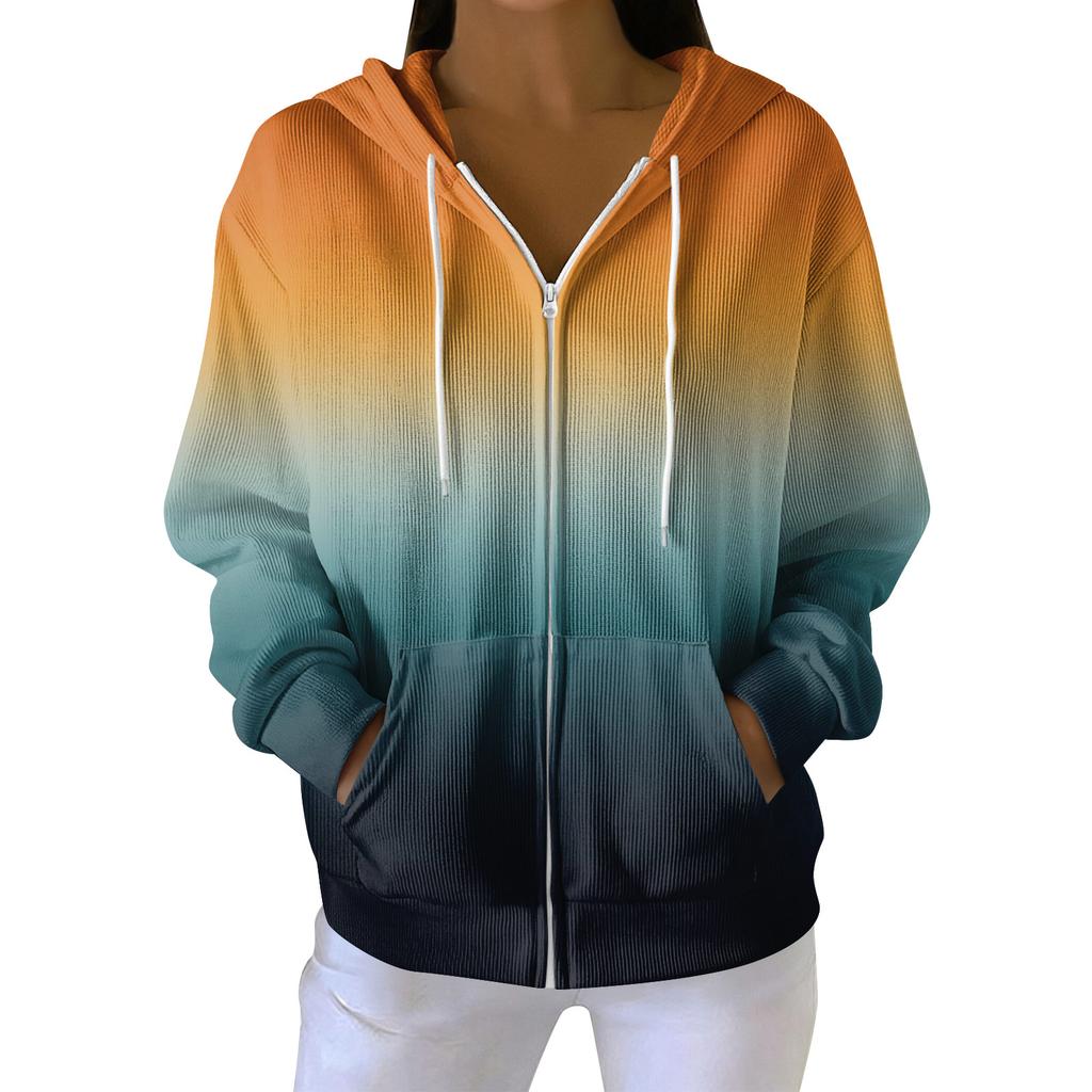 Women's Casual Fashion Long-Sleeved Zip-Up Christmas Print Knitted Hoodie