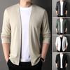 Solid Color Sweater Coat Open Front Thin Male Casual Knitted Cardigan