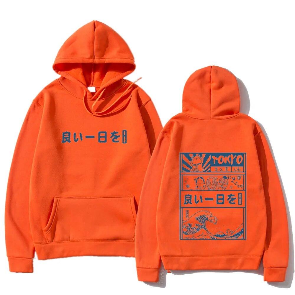 Harajuku унисекс толстовка с капюшоном японский кандзи мультфильм большая волна Токио негабаритный Streetw хип-хоп пуловер с капюшоном одежда унисекс