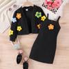 Children's 4-7Y Spring Autumn Winter New Suspenders Dress + Three-dimensional Flowers Long-sleeved Cardigan Jacket Girls Suit