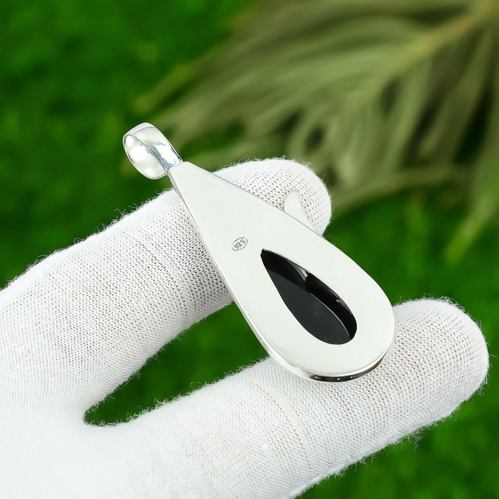 Root Chakra Pear Black Onyx Stone 925 Silver Engagement Bezel Mother New Pendant
