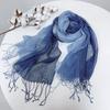 Linen Tie-Dye Scarf Gradual Change Blue Dye Batik Scarf Women'S Style Shawl Fringed Warm Silk Scarf
