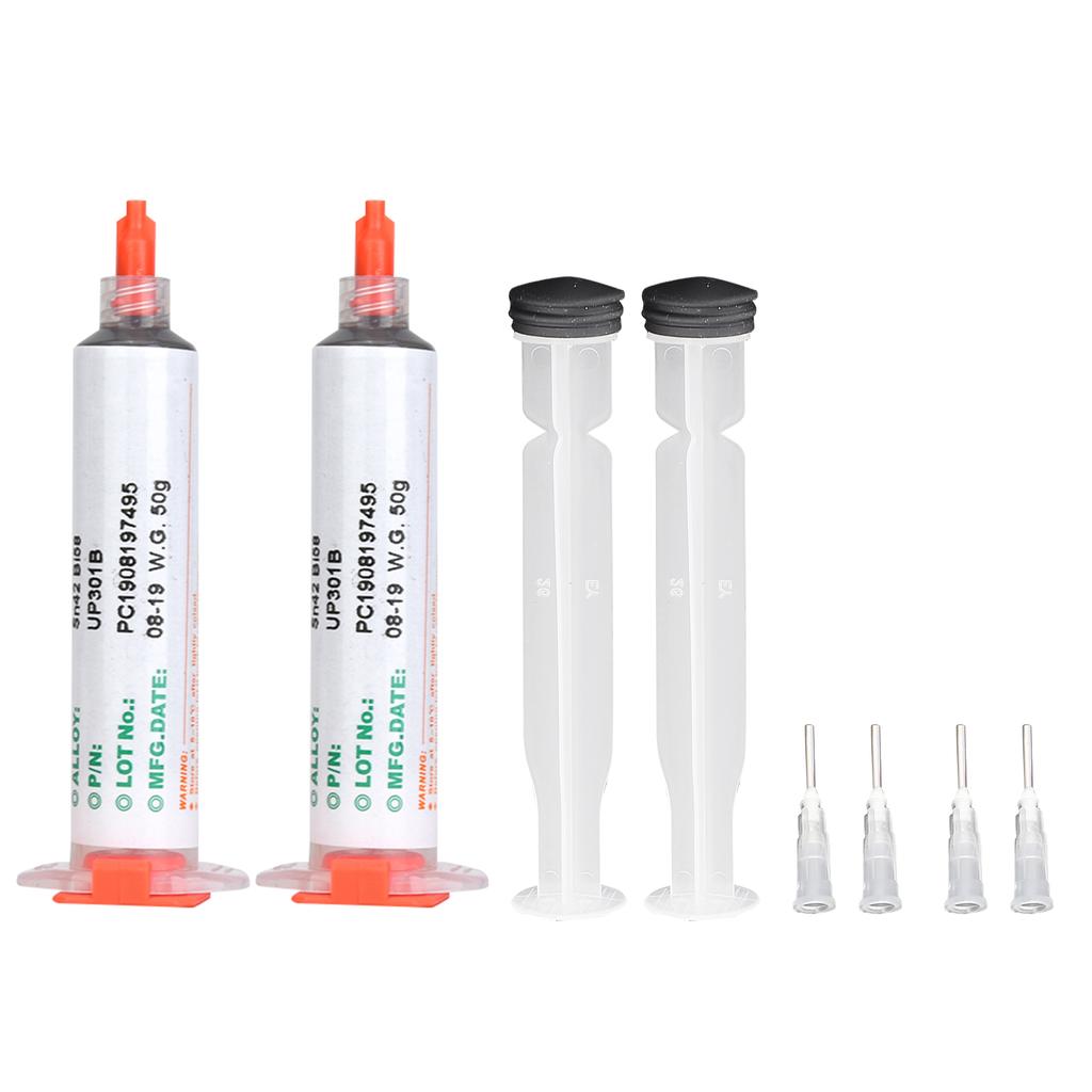 2pcs 50g Harmless Material Syringe Solder Paste Sn42 Bi58 SMD PCB Electronics Repair