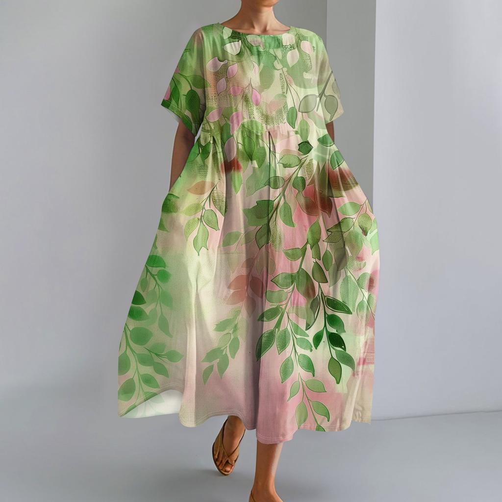 Женское модное свободное платье с большим карманом и круглым вырезом с градиентным принтом и короткими рукавами