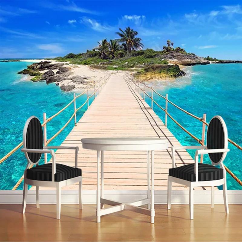 Custom Photo Wall Paper Island Wooden Bridge 3D Landscape Painting Background Wall Decorations Living Room Mural De Parede 3D
