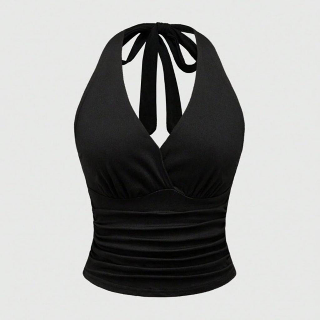 Женский ретро топ-жилет без спины с V-образным вырезом и вырезом под шею, однотонный, без рукавов