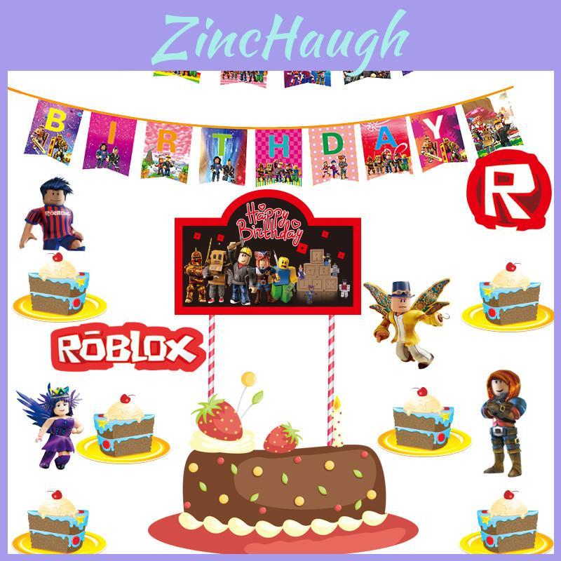 Яркие товары для вечеринки в стиле Roblox для детских празднований дня рождения с баннерами и топперами для торта