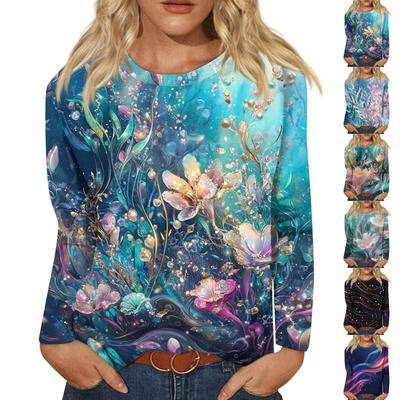 Женская модная повседневная кофта с длинным рукавом и принтом, с круглым вырезом