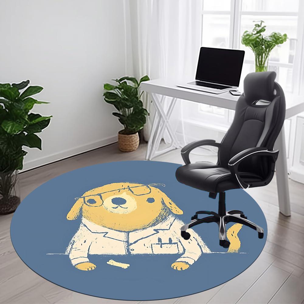 1pc Doggie Labcoat Office Round Area Rug, Under Office Chairs Bedroom Living Room Home Decor, Room Deco