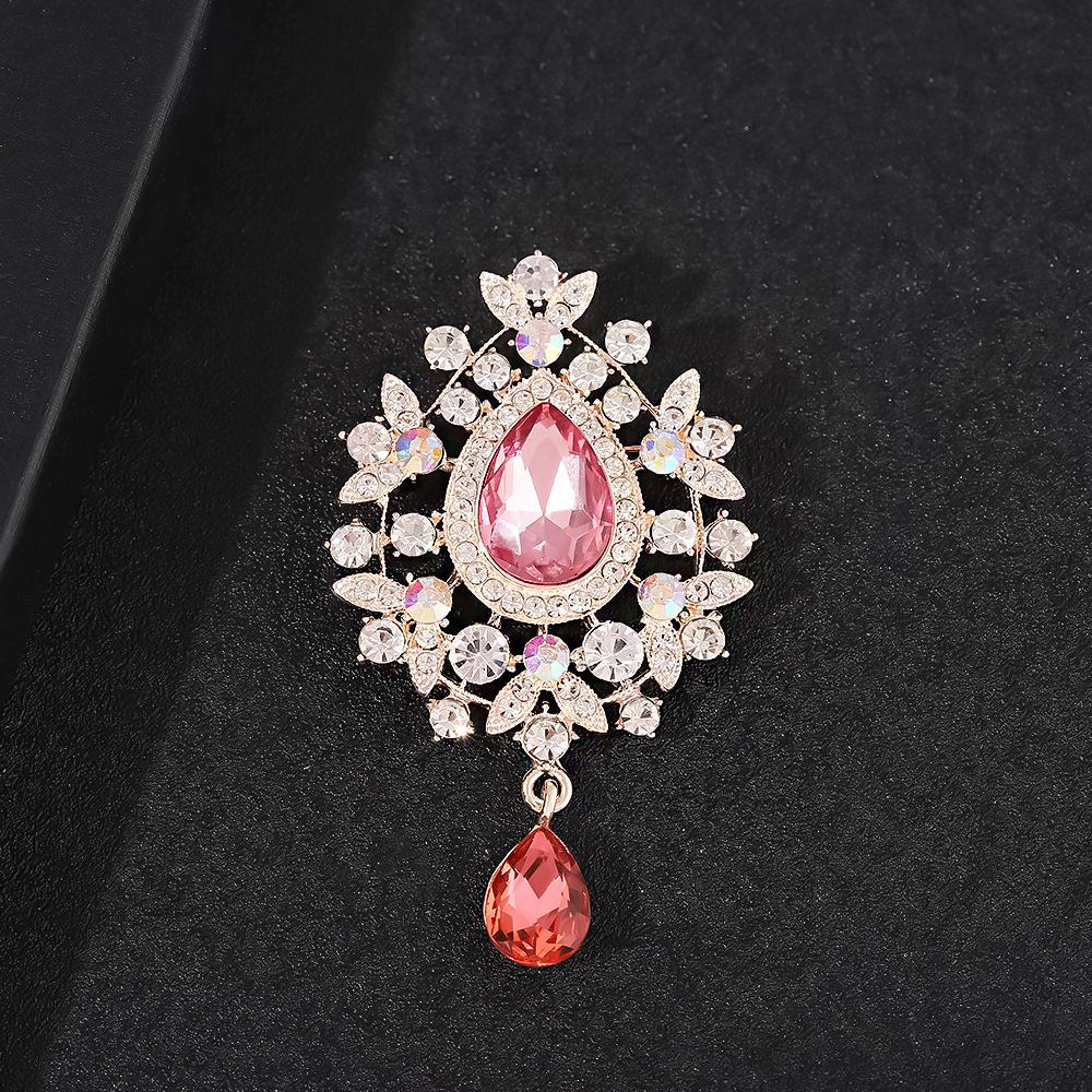 Fashion Alloy Rhinestone Brooches Women's Enamel Glass Pendant Pins Flower Pattern Crystal Jewelry Wedding Occasions