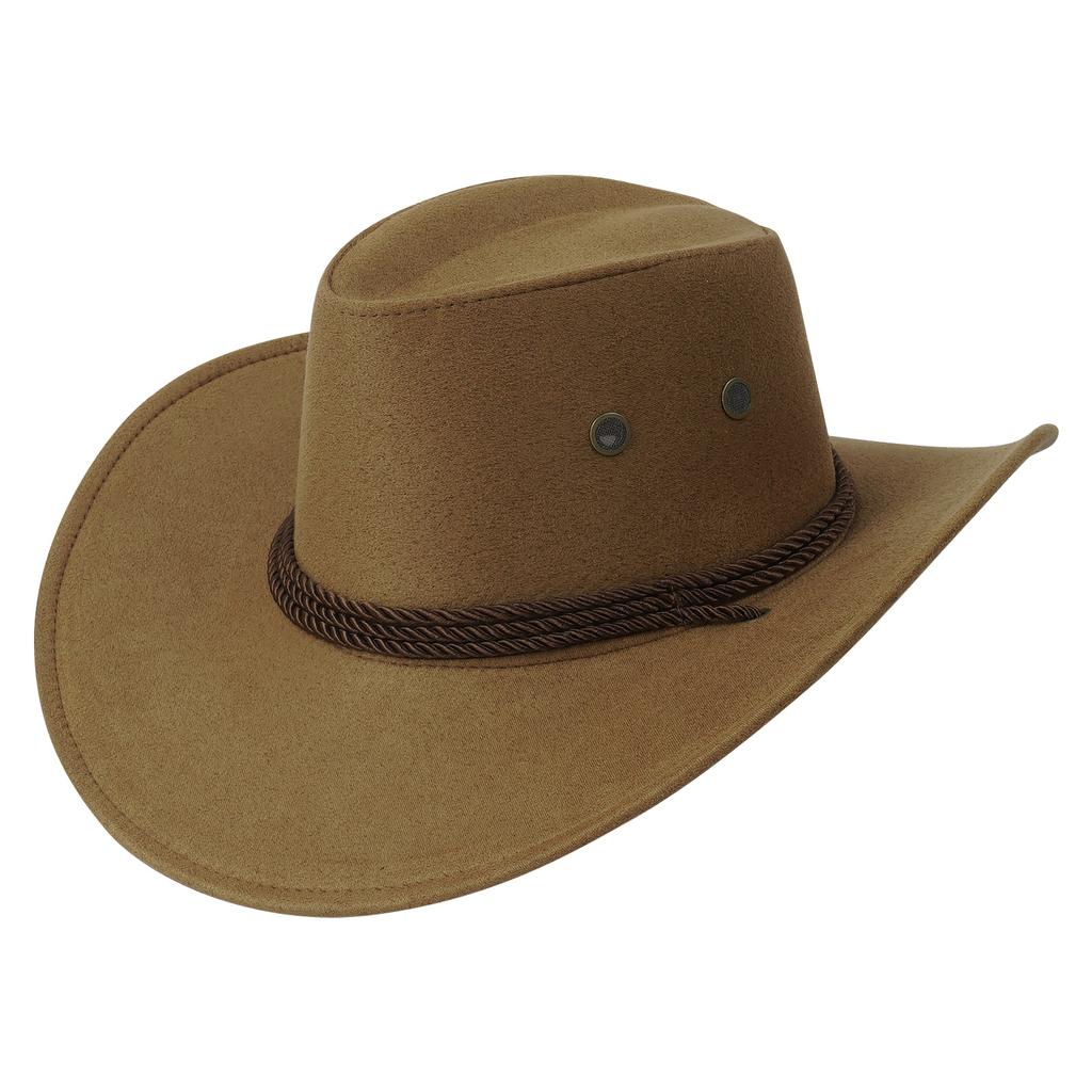 Men's Classic Cowboy Hat Western Cowboy Hat Outdoor Sun Hat Adjustable Drawstring Felt Hat
