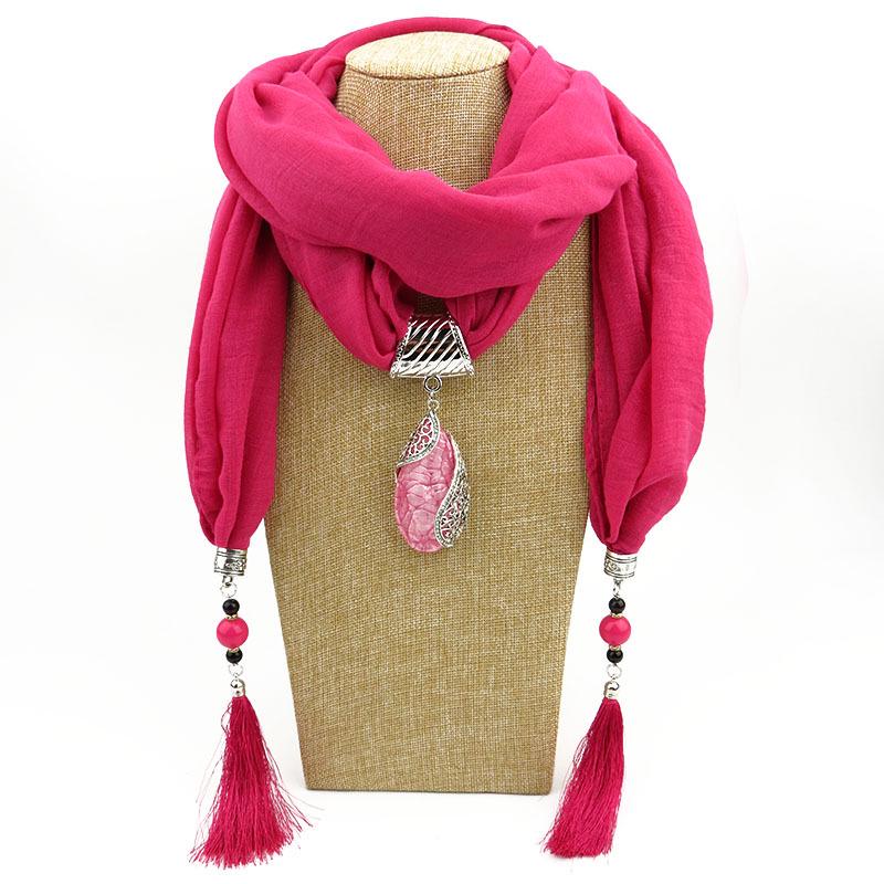 Cotton Linen Minority Style Necklace Water Drops Gem Tassel Scarf Shawl Autumn Winter Women's Scarf