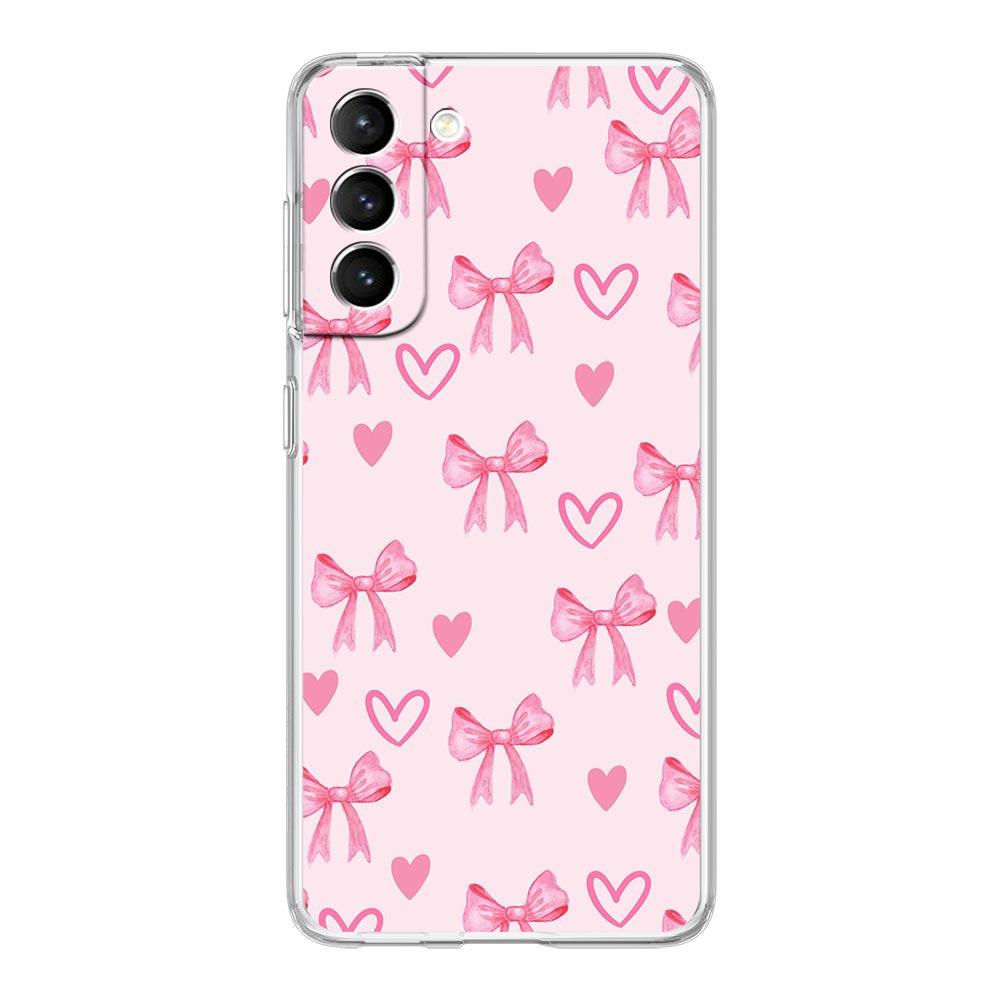 Чехол для телефона Samsung Galaxy S25 S24 S23 FE S22 Ultra S20 S21 5G S10 Plus S10E Мягкий прозрачный чехол Милый розовый сердечко Бантик