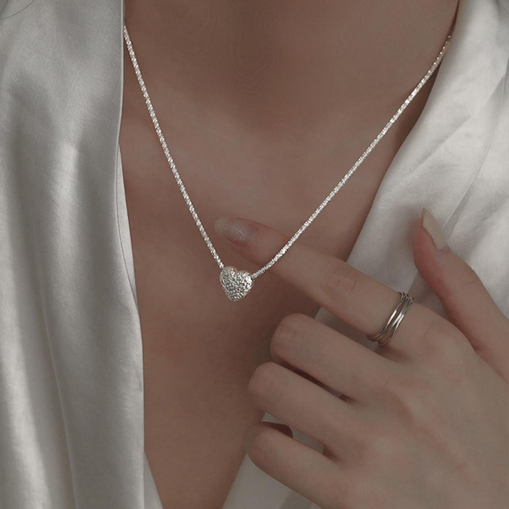 S925 Silver Plated Sparkling Heart Pendant Necklace for Women Trendy Luxury Starry Clavicle Chain Jewelry for Wedding Party