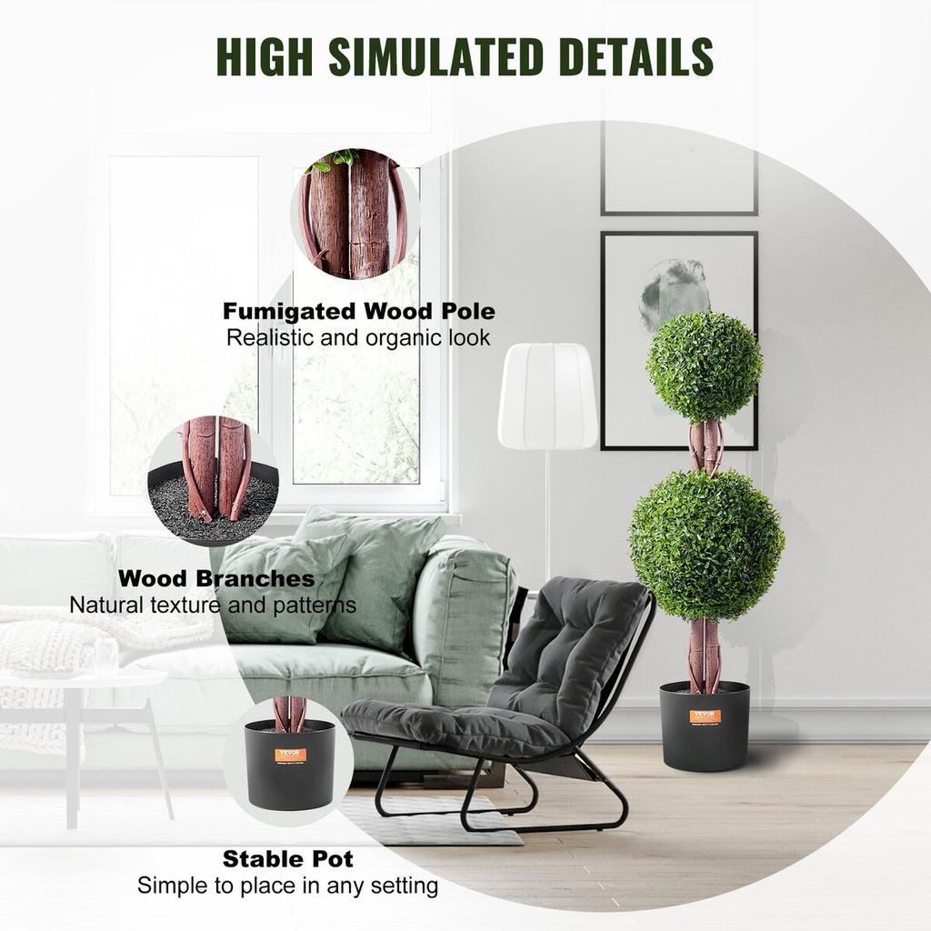 2 Pack 3' Artificial Boxwood Topiary Tree Faux Plant UV Decor In/Outdoor