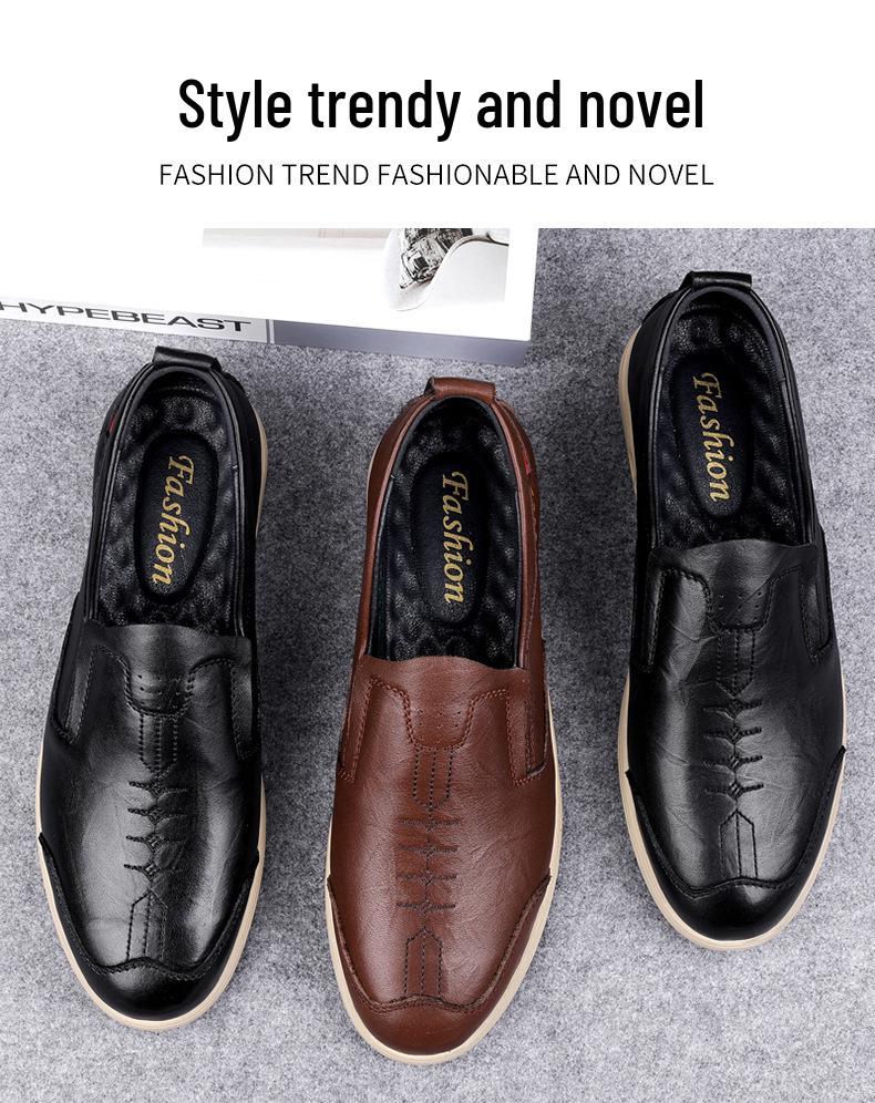 Men's Handmade Slip-on Leather Shoes: Comfortable, Non-slip, Breathable, Soft Sole, Casual Large Size.