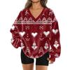 Женская модная повседневная толстовка с длинным рукавом и V-образным вырезом с рождественским принтом
