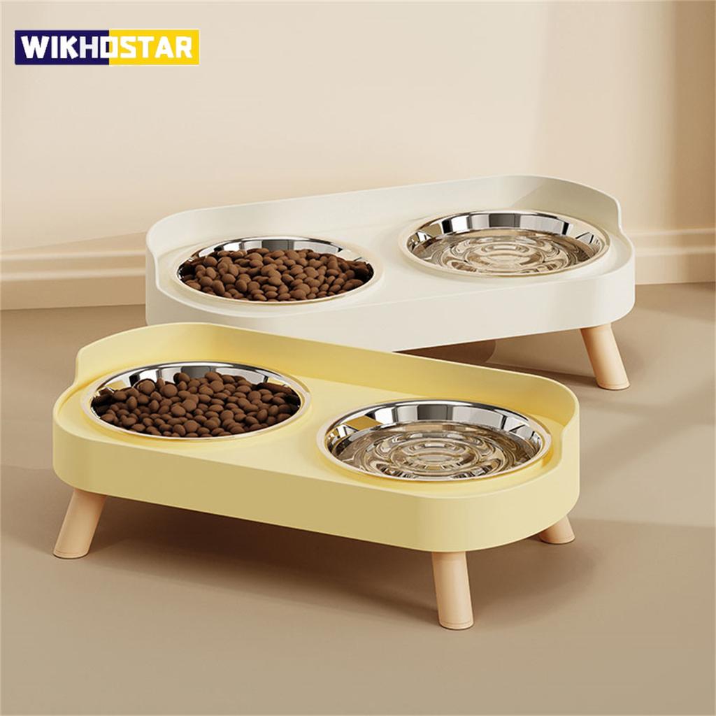 A Colorful Dopamine Pet Double Bowl Fashion Feeding Large Capacity Stainless Steel Dog Bowl Drinking Water Neck Cat Double Bowl