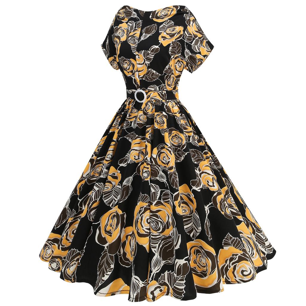 Модное женское повседневное платье с v-образным вырезом и длинным рукавом с высокой талией и принтом