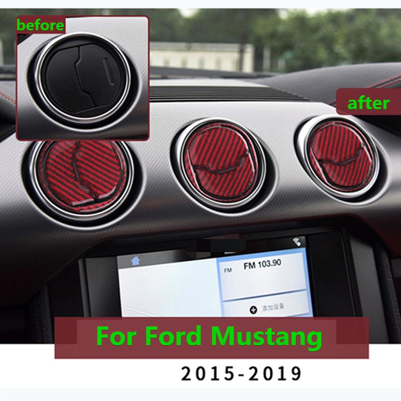 Центральная розетка кондиционера из углеродного волокна для Ford Mustang, наклейка на рамку переменного тока 2015 2016 2017 2018 Авто
