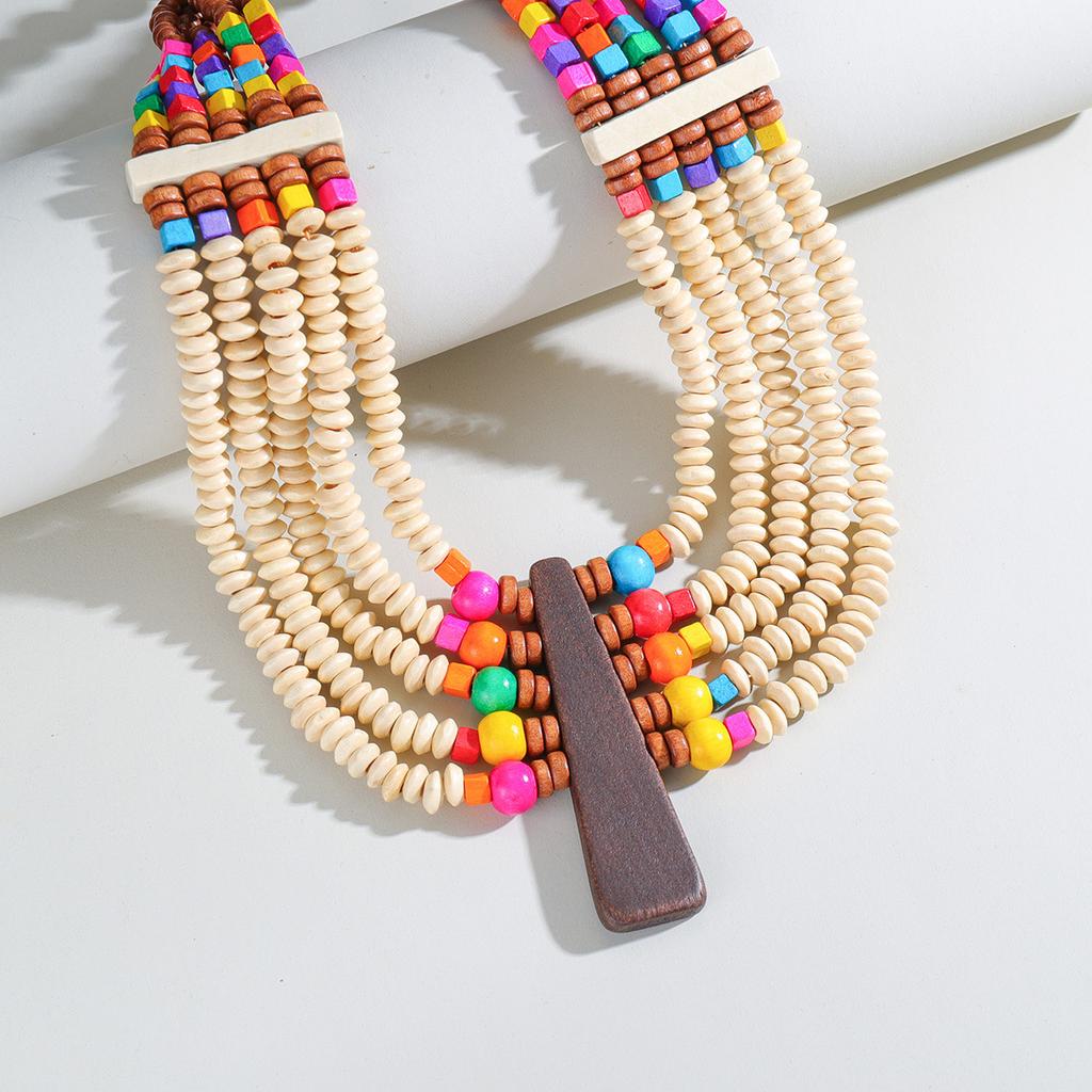 Fashion Personalized Wood Bead Handmade Beaded Necklace Exaggerated Retro Necklace National Style Accessories