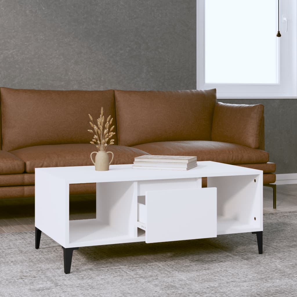Coffee Table, White 90x50x36.5 Cm, Wood-based Material