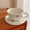 Ins 300 ML Hand Painted Relief Cherry Coffee Cup Exquisite Retro Ceramic Afternoon Tea Cups Set 1 Piece Home Girl Breakfast Mug