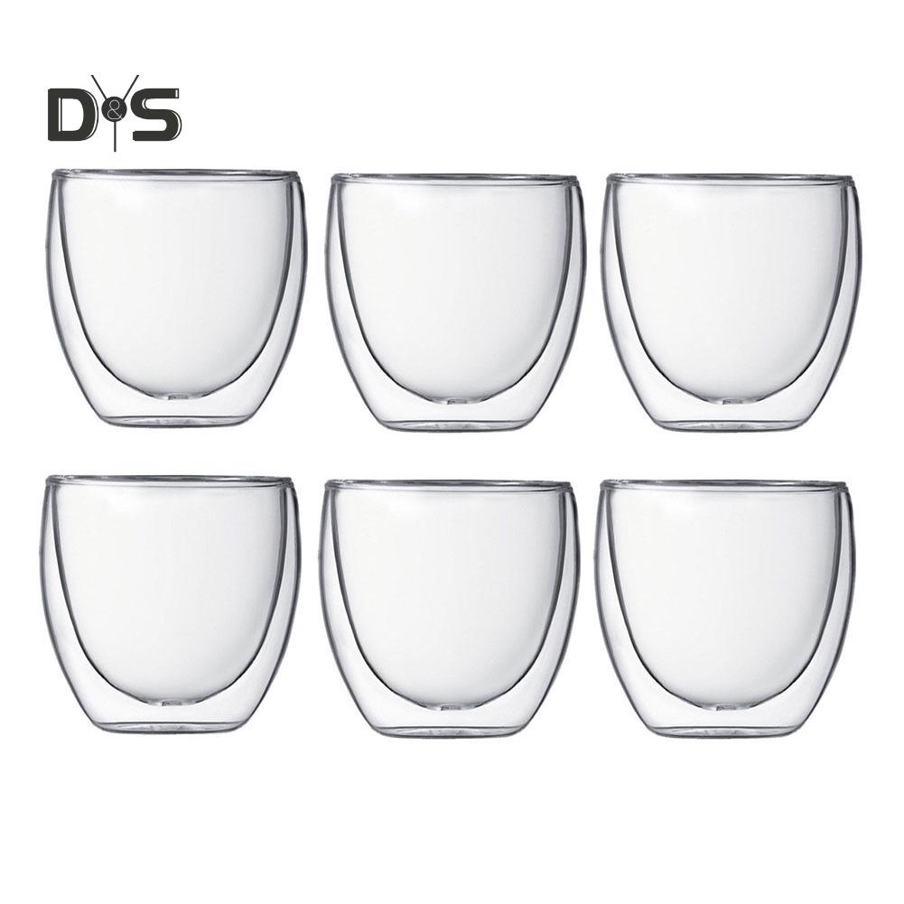 Набор из 6 стеклянных стаканов с двойными стенками для эспрессо и чая
