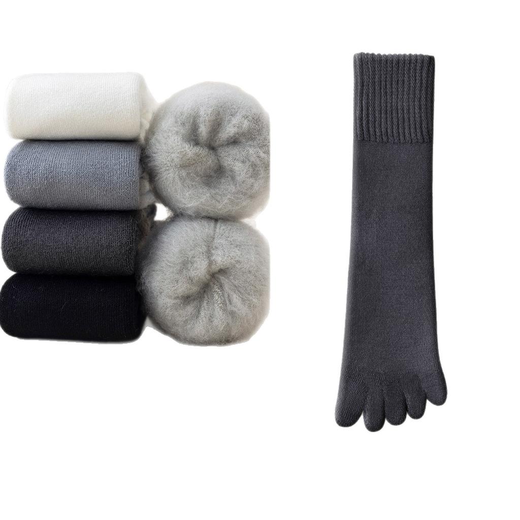 Woolen Five-finger Socks for Men, Mid-calf with Fleece for Warmth, Toe-separating Socks, Toe Socks for Warmth, Thickened Loops, Long Calf