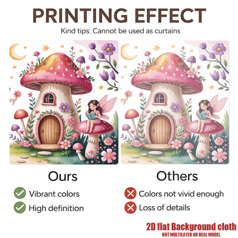 Fairy Garden Birthday Party Banner, Mushroom House Polyester Backdrop for Home Wall