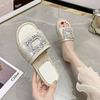 Shiny Diamond Metal Buckle Sandals 2024 Summer Women's New Flat Slippers Wear Casual Fashion Word Beach Shoes