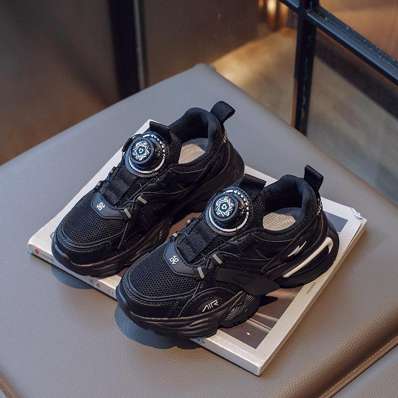 Кроссовки для девочек весна и осень 2025 новая вращающаяся пряжка детские студенческие спортивные кроссовки для детей постарше кроссовки для бега из сетки для мальчиков