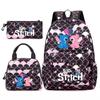 Stitch Student 3-Piece Backpack Set Large Capacity Double Shoulder Bag Cute Cartoon Unisex Durable Waterproof