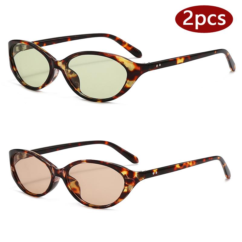 2 шт. Винтажные простые овальные солнцезащитные очки с заклепками Женские Мужские Дизайнерские Маленькая оправа Солнцезащитные очки Уличные Очки Uv400