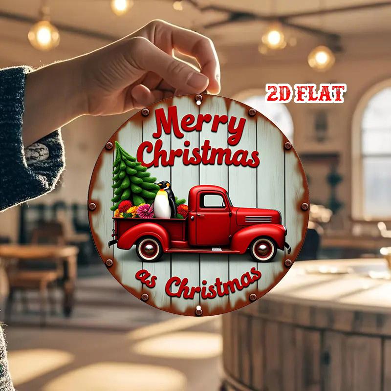 piece D flat retro red truck Christmas ornament  Suitable for indooroutdoorRustic garage living roomcafe decor fun room